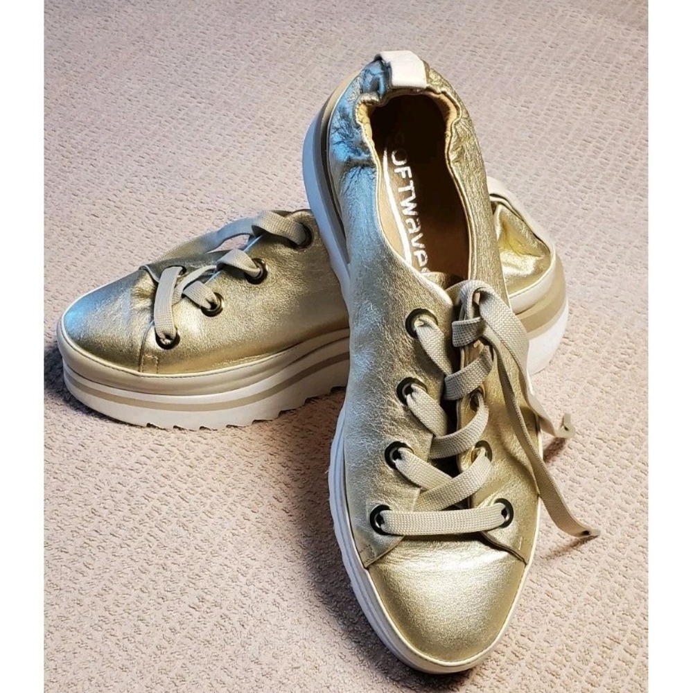 Softwaves metalic gold leather platform sneakers Soft Comfortable Laces EUR 39.5
